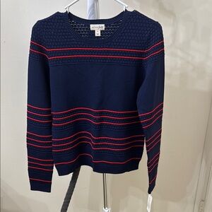 Maison Jules Nautical Blue and Red Striped Crewneck Sweater